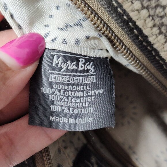 Myra Bag Brown Canvas Flap Messenger Backpack Cow Print Western Woven - Picture 11 of 16